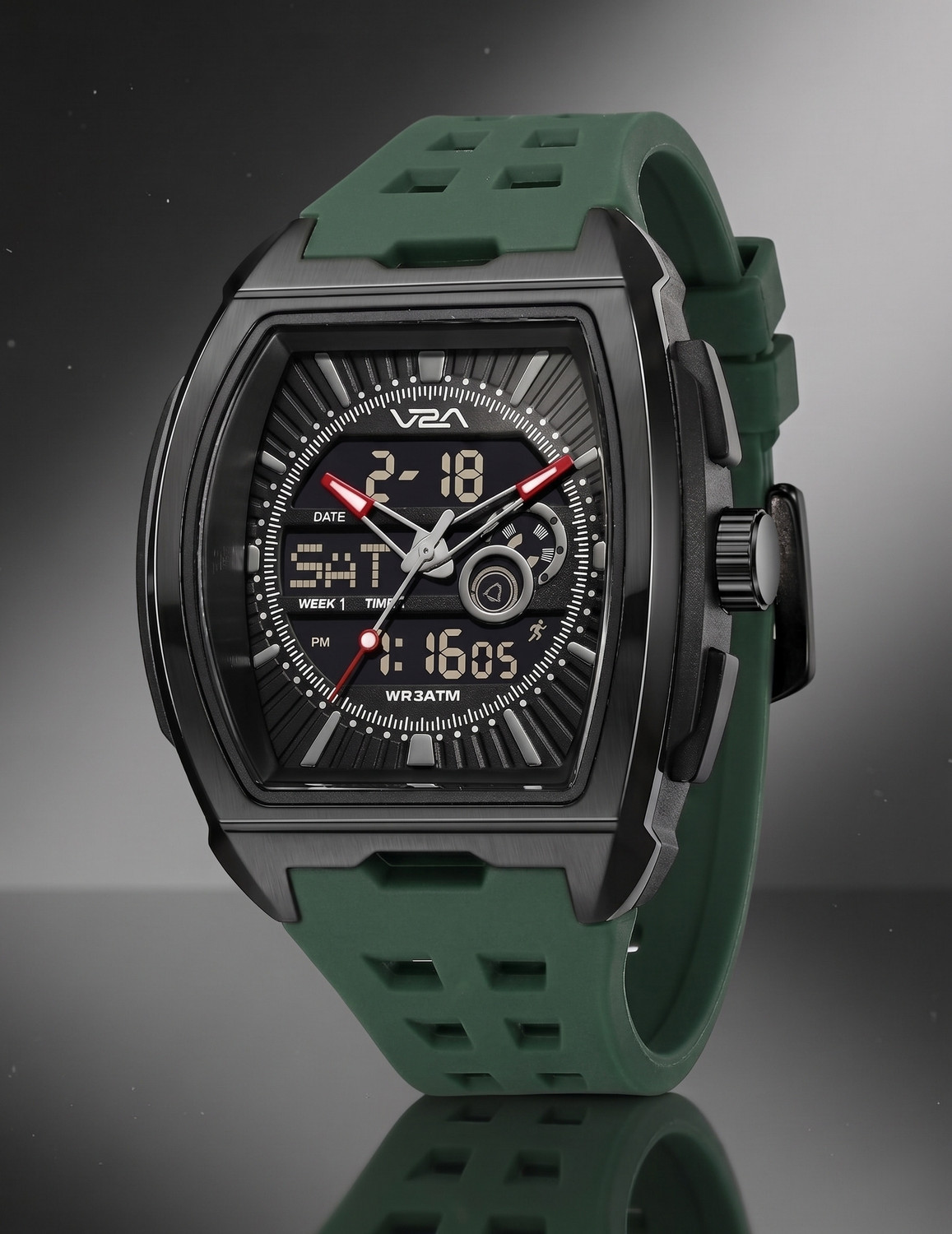 Image of V2A V2A Impact 50mm Analog Digital Watch for Men | Tonneau Sports Case Design Analog-Digital Watch - For Men