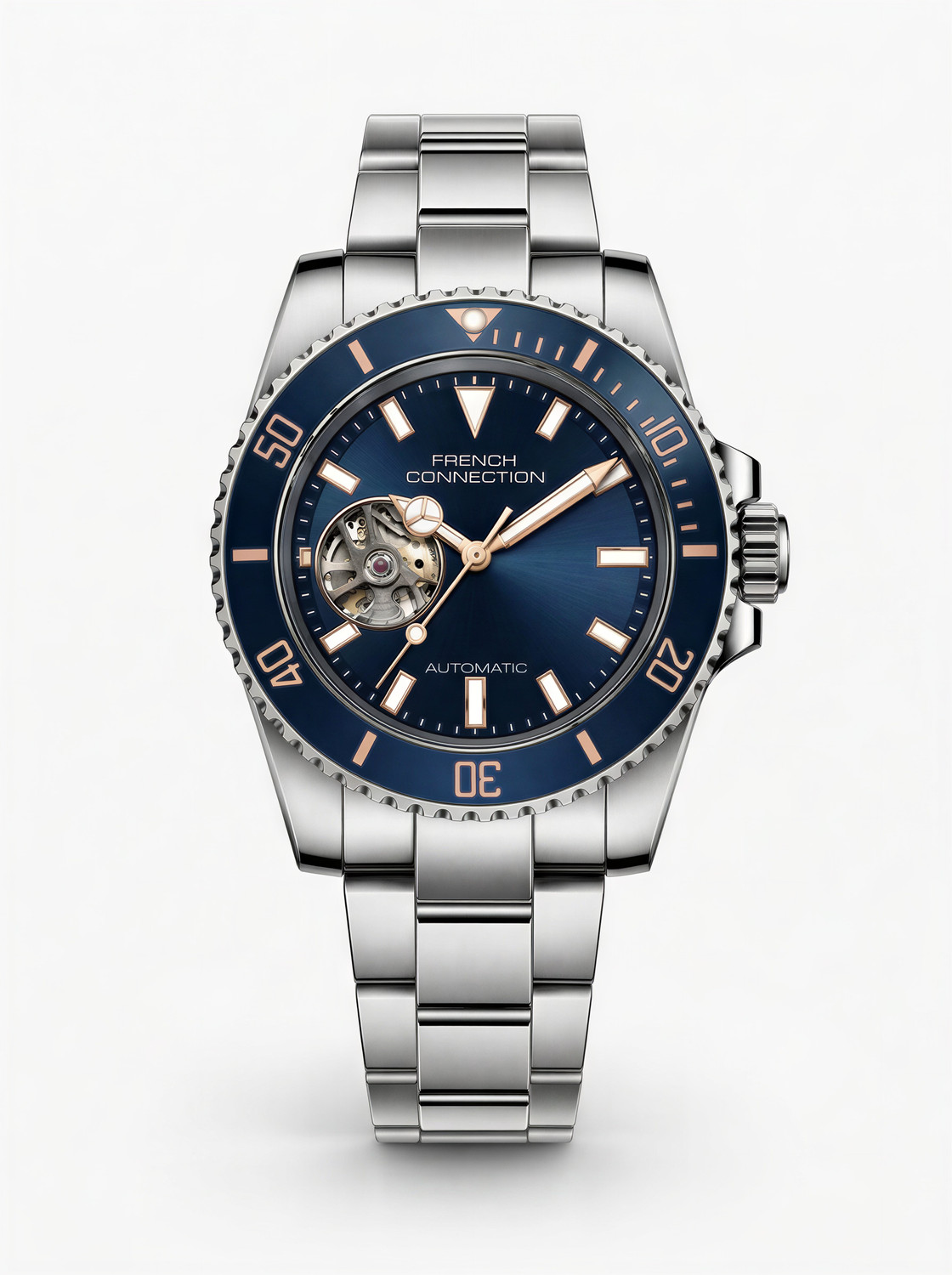 Image of French Connection FCA55USM Blue Sunray Round Dial Automatic Analog Watch - For Men