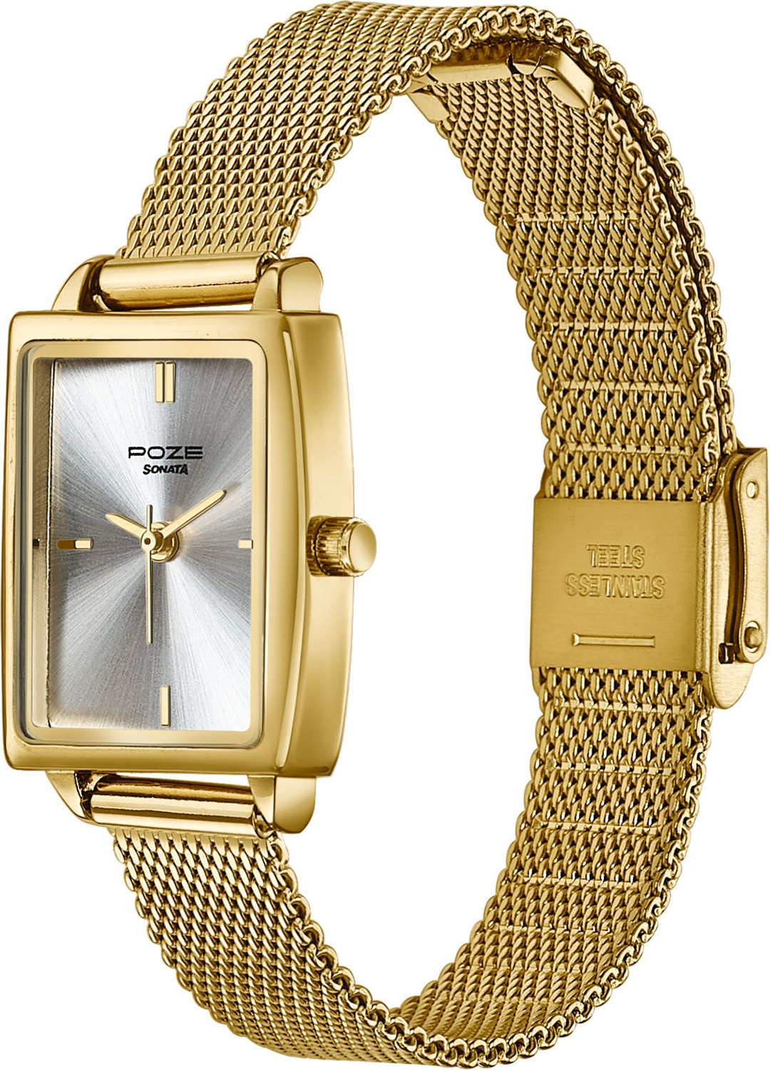 Image of SONATA Poze 8 Poze 8 Quartz Silver Dial IPG Mesh Strap Watch & Jewellery Combo Analog Watch - For Women