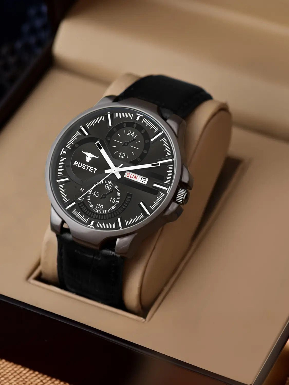Image of RUSTET 1217-Black Day & Date Analog Watch - For Boys