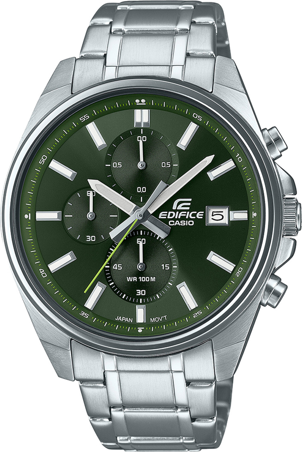Image of CASIO Edifice Green Dial Silver Stainless Steel Band Analog Watch - For Men ED571 (EFV-610D-3CVUDF)