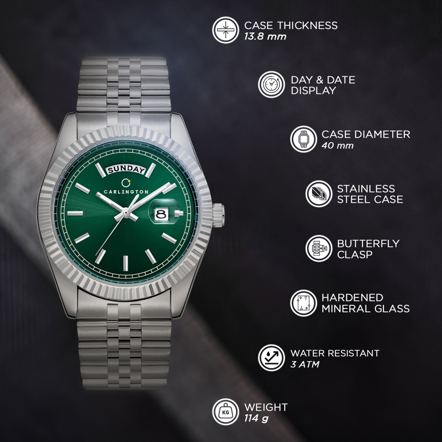 Image of Carlington CT 8888 Steel Green Exclusive Series Premium Gents Wrist Watches Analog Watch - For Men
