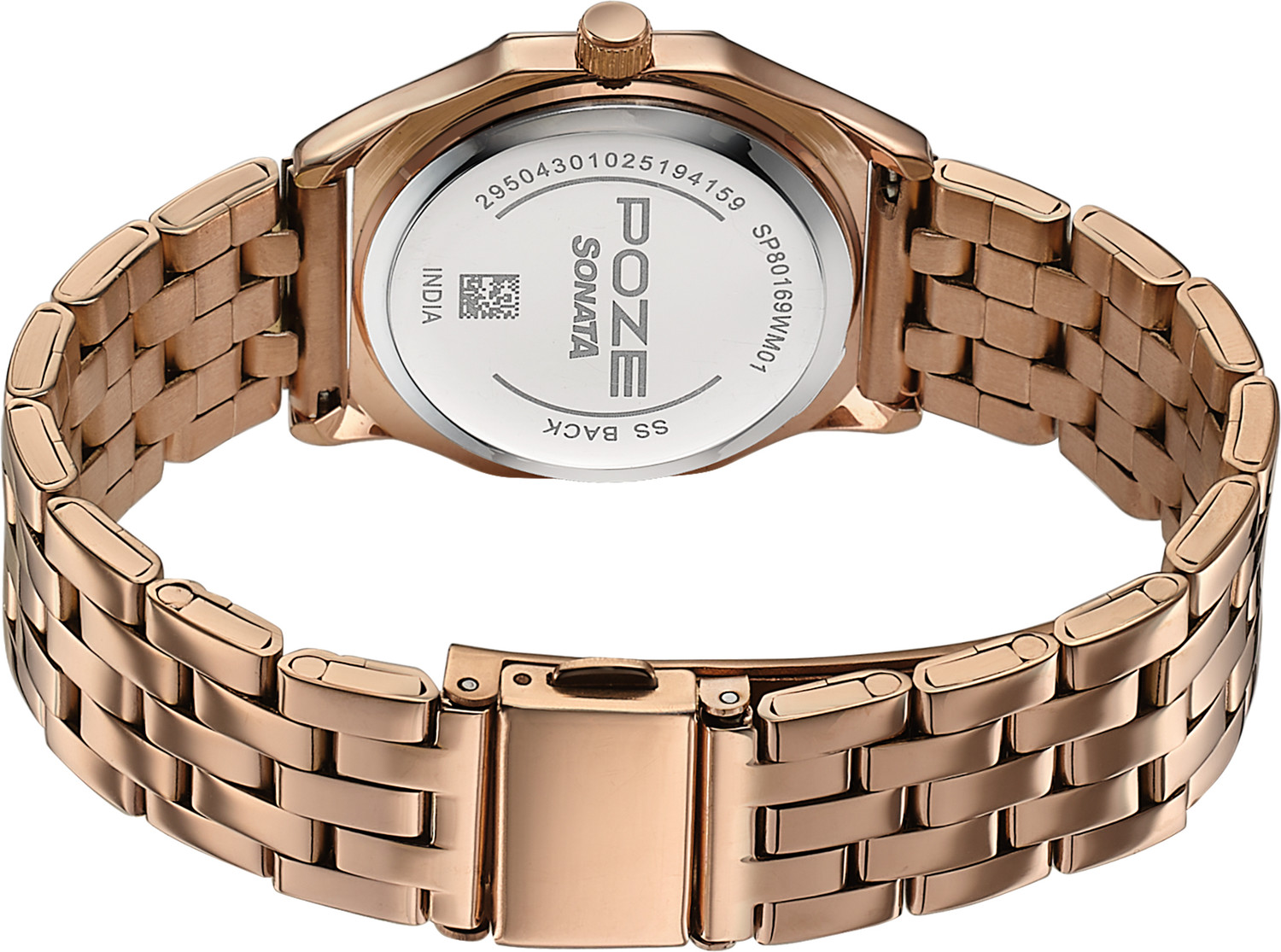 Image of SONATA Poze 8 Sonata Poze 8 Quartz Blue Dial IP Rose Gold 304SS Sheet Metal Strap Analog Watch - For Women