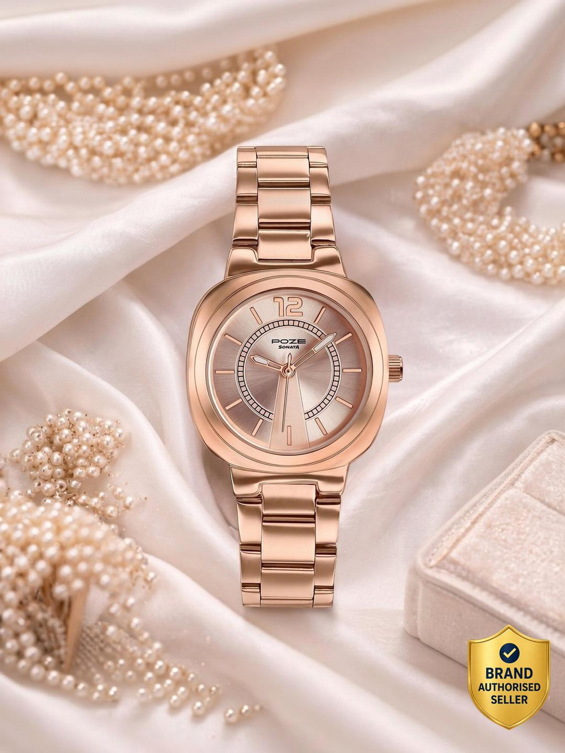 Image of SONATA Poze Drop 9.1 Poze 9 Quartz Pink Dial IPG Strap Analog Watch - For Women
