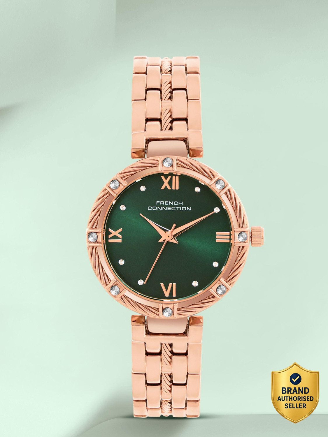 Image of French Connection FCB5NRGM Green Sunray Dial | Gift Set Rose Gold Jewellery Watch | FCB5NRGM Analog Watch - For Women
