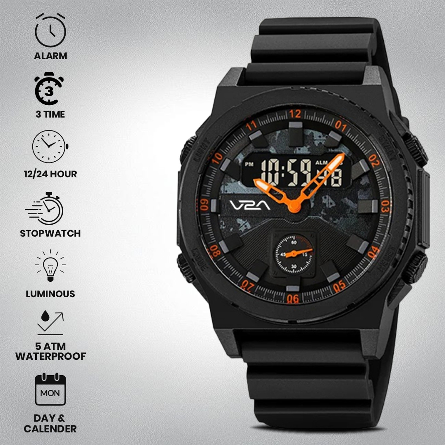 Image of V2A Styke 2855 Analog-Digital Watch for Men Sports & Outdoor Style Watch | 50M Waterproof Analog-Digital Watch - For Men