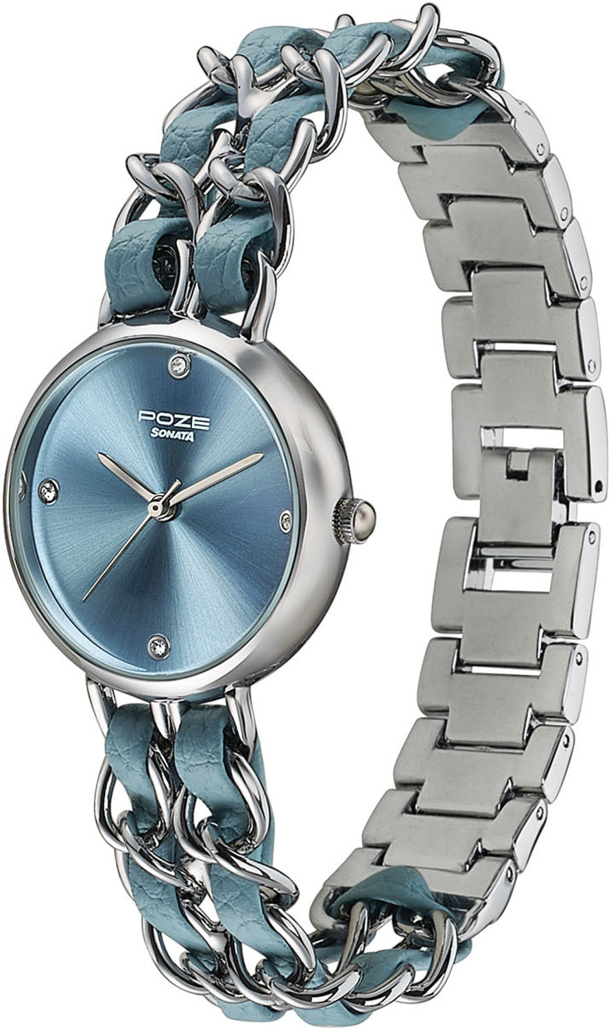Image of SONATA Poze Drop 9.2 Poze 9 Quartz Blue Dial IPS+BLUE Metal+ Leather Strap Analog Watch - For Women