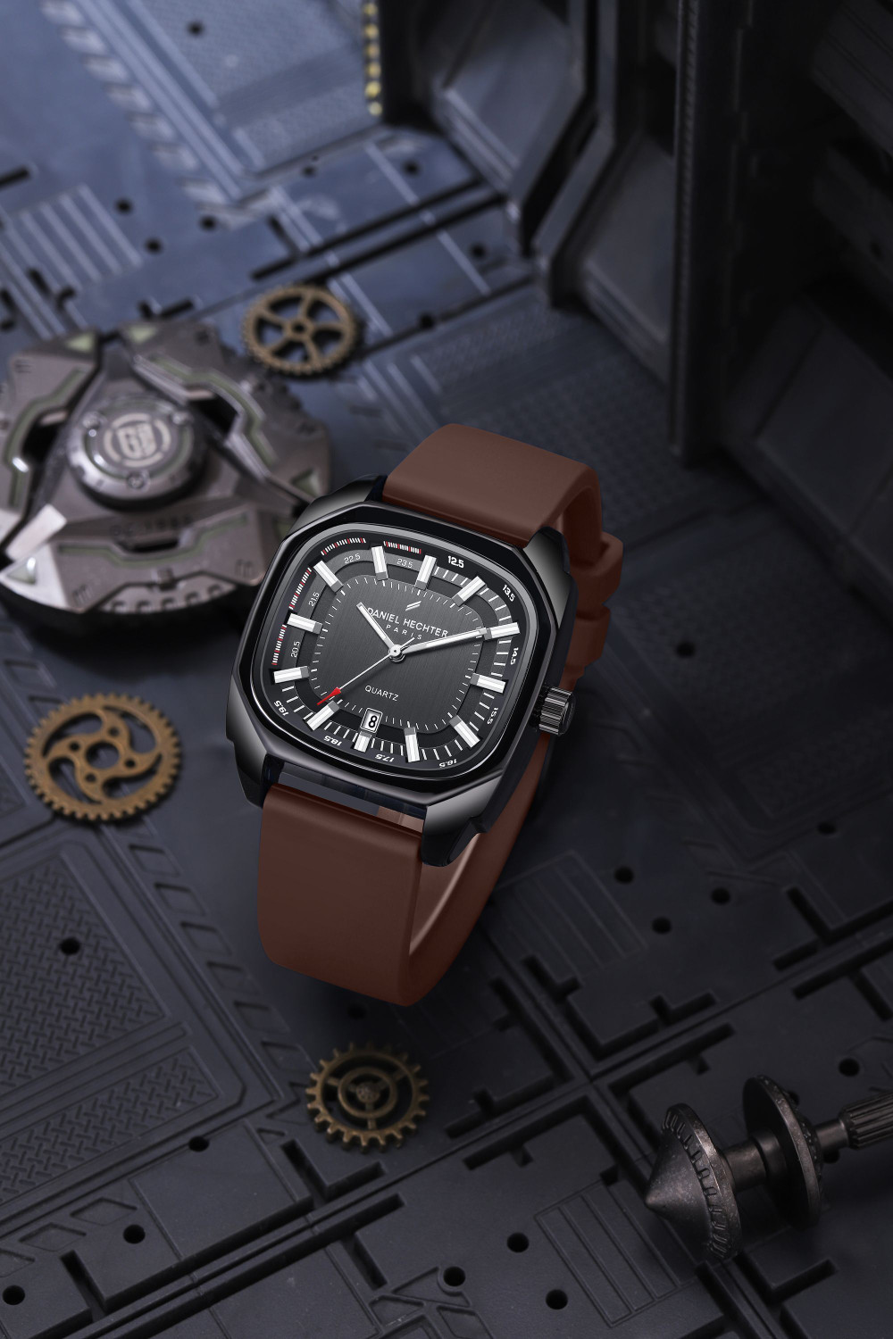 Image of DANIEL HECHTER Model DHW2023 Paris Marie Collection, Square Dial Date Display Quartz Movement,Silicone Strap Analog Watch - For Men