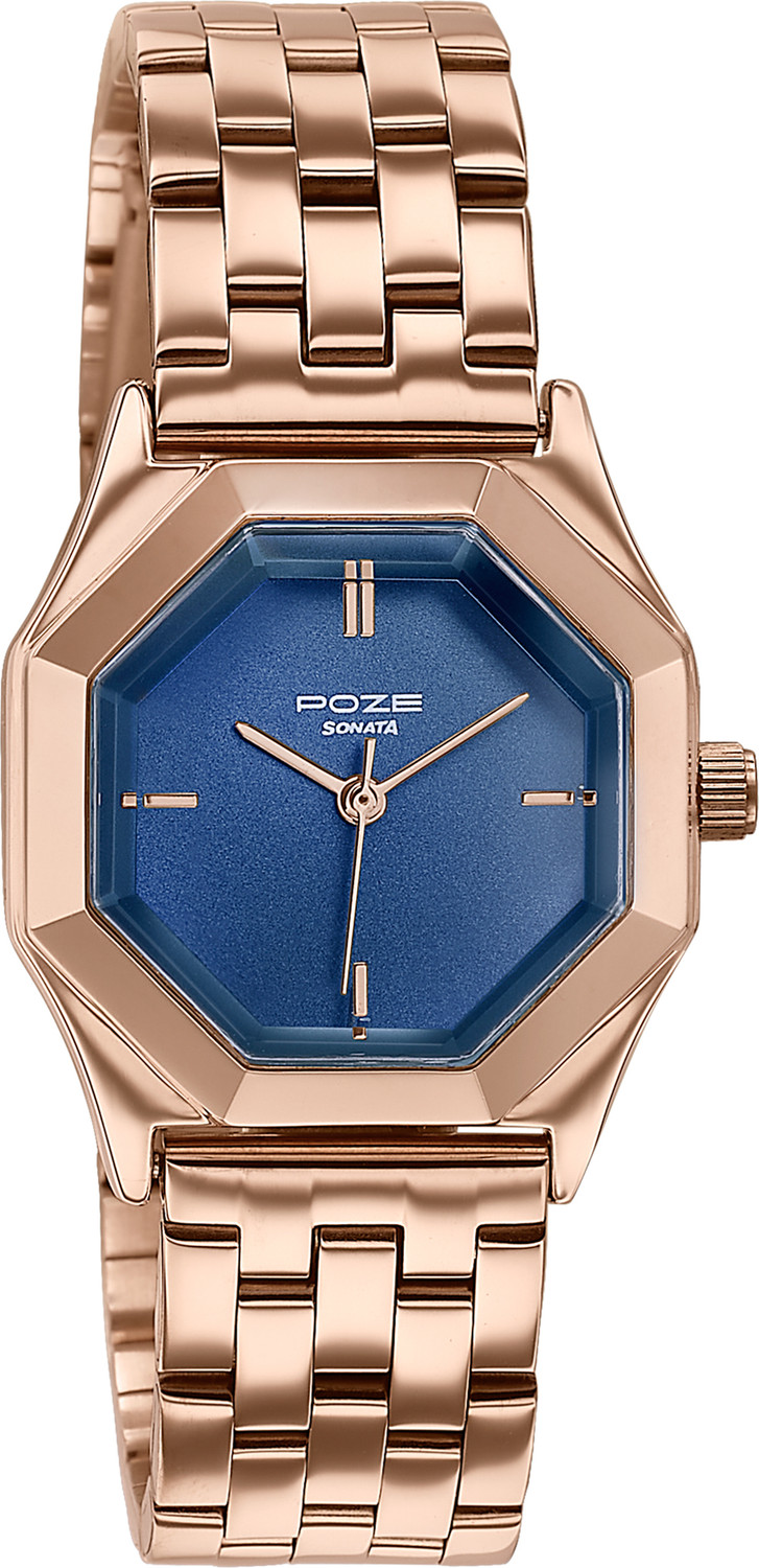 Image of SONATA Poze 8 Sonata Poze 8 Quartz Blue Dial IP Rose Gold 304SS Sheet Metal Strap Analog Watch - For Women