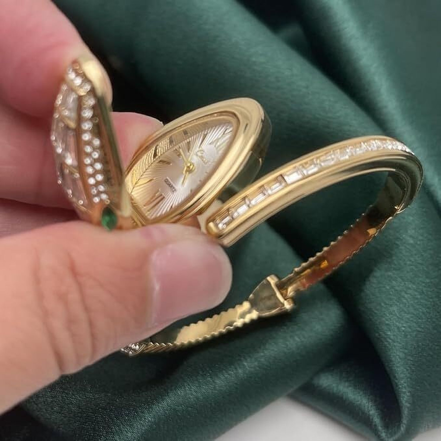 Image of Treviyaa VINTAGE Luxury Snake Watch for Women Gold Plated Bracelet with White Crystal Dial Analog Watch - For Women