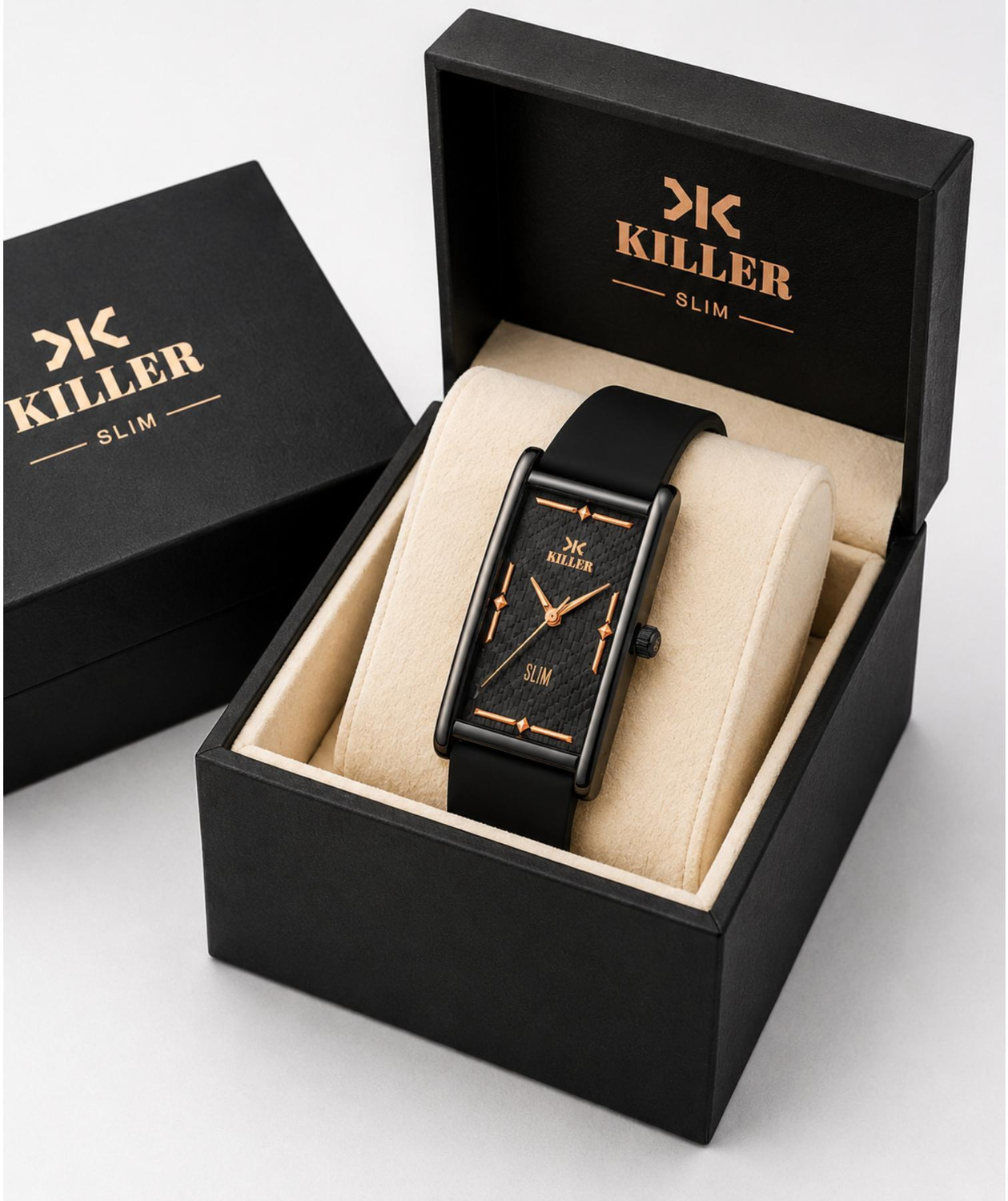 Image of KILLER Slim Men's Analog Watch with Black Silicone Strap & Black Textured Dial Analog Watch - For Men