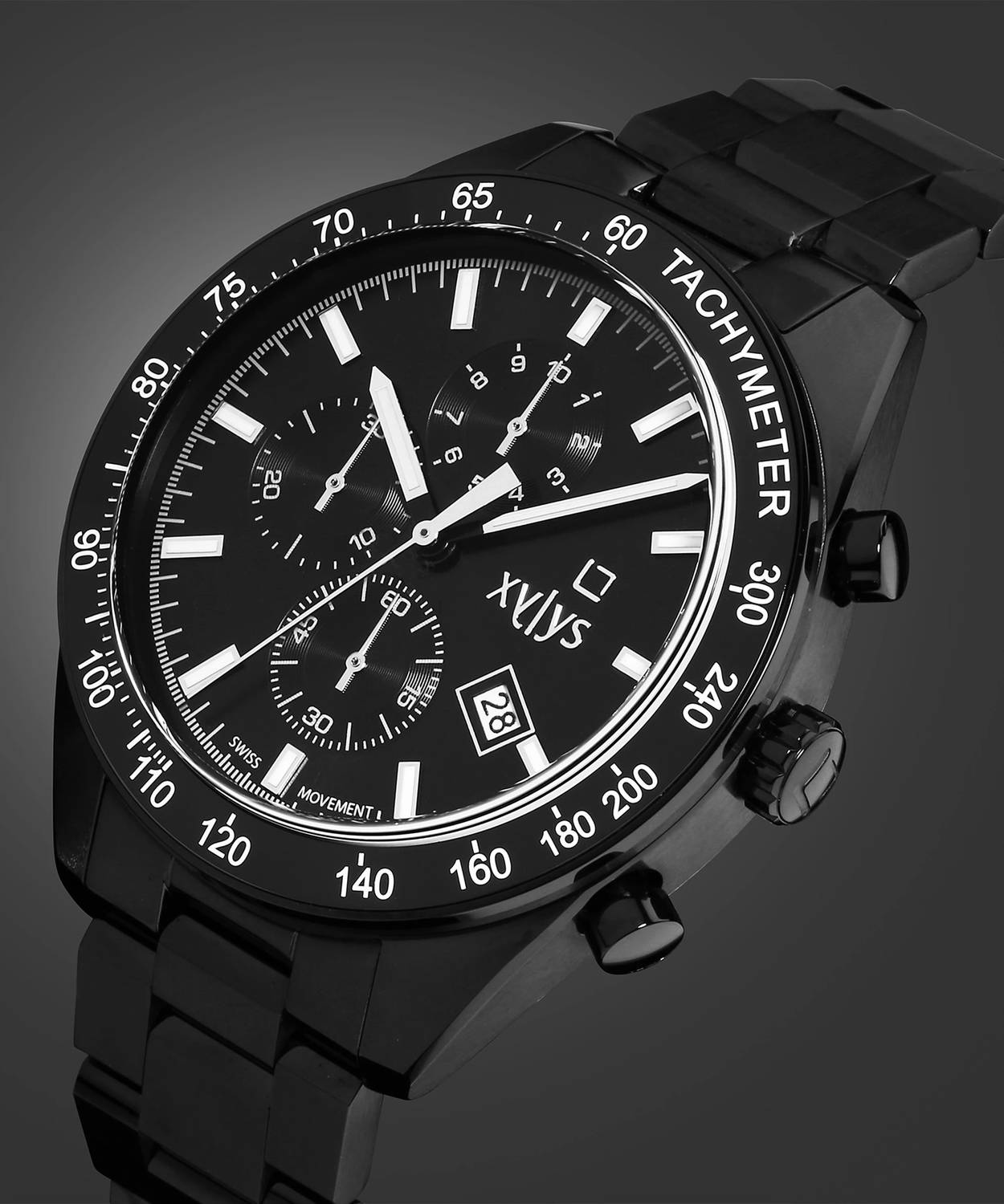 ①HY XYLYS Xylys SwiSS Chronograph Black Dial Black SS Strap Analog