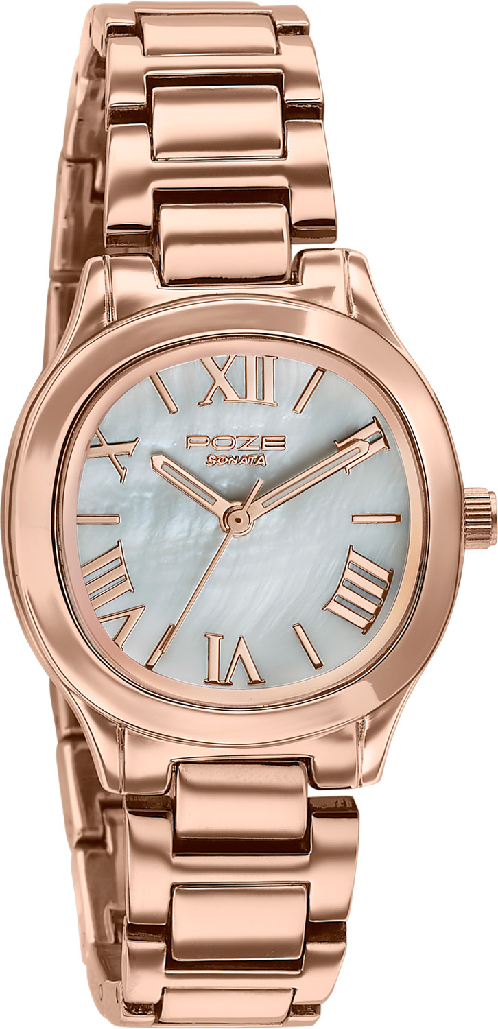 Image of SONATA Poze 8 Sonata Poze 8 Quartz MOP- White Dial IP Rose Gold Alloy Strap Analog Watch - For Women