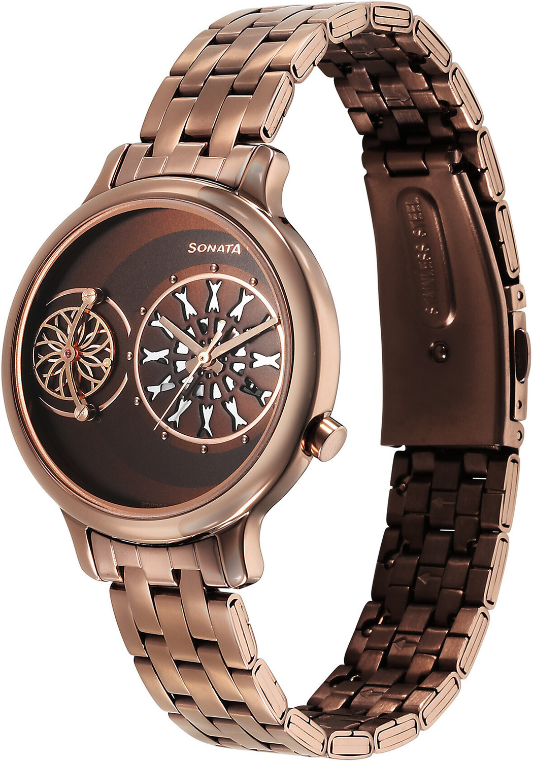 Image of SONATA Unveil- 3.0 Sonata Unveil Brown Dial Brown Metal Strap Analog Watch - For Women
