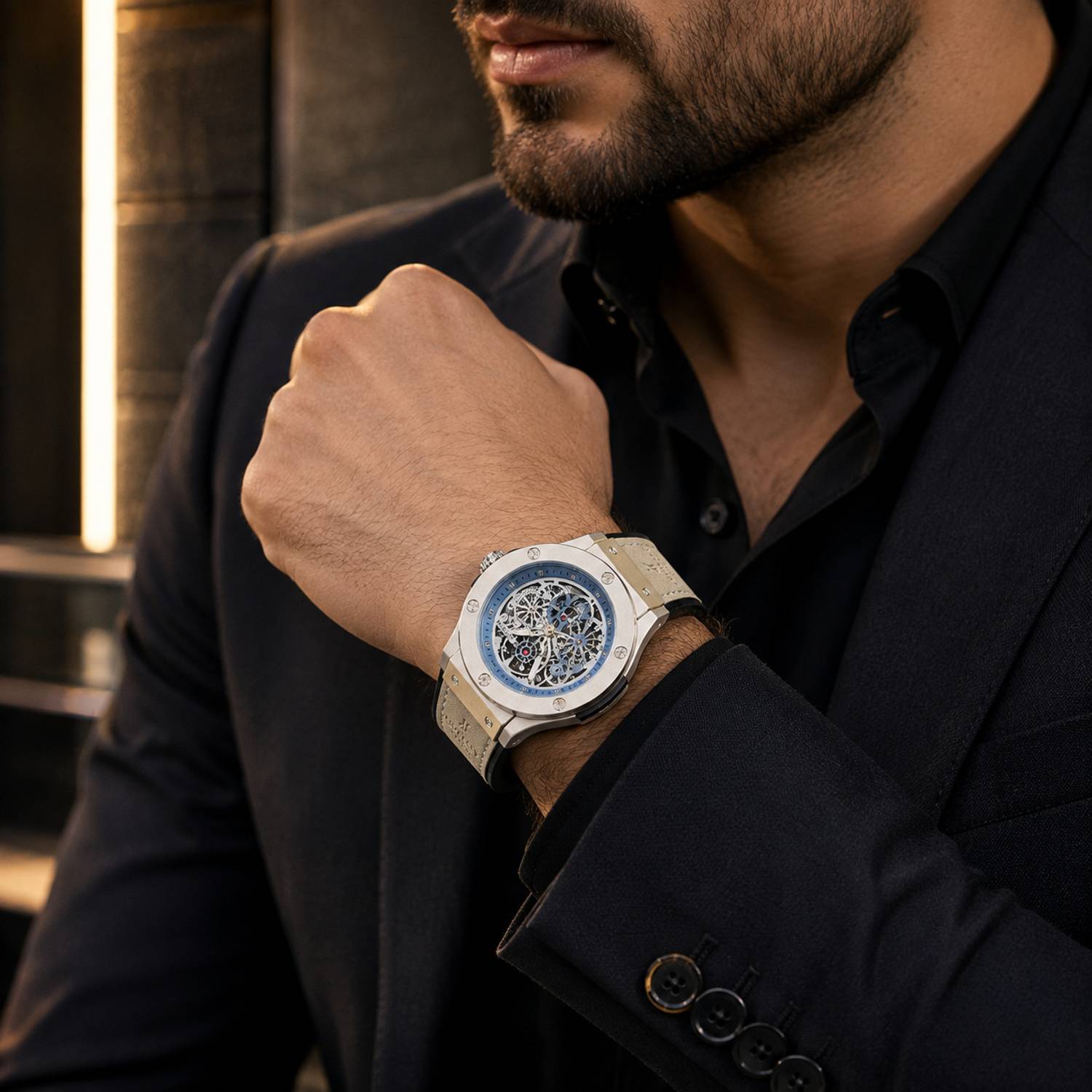 italigs Skeleton Dial Analog Watch for Men, Grey - Image 5