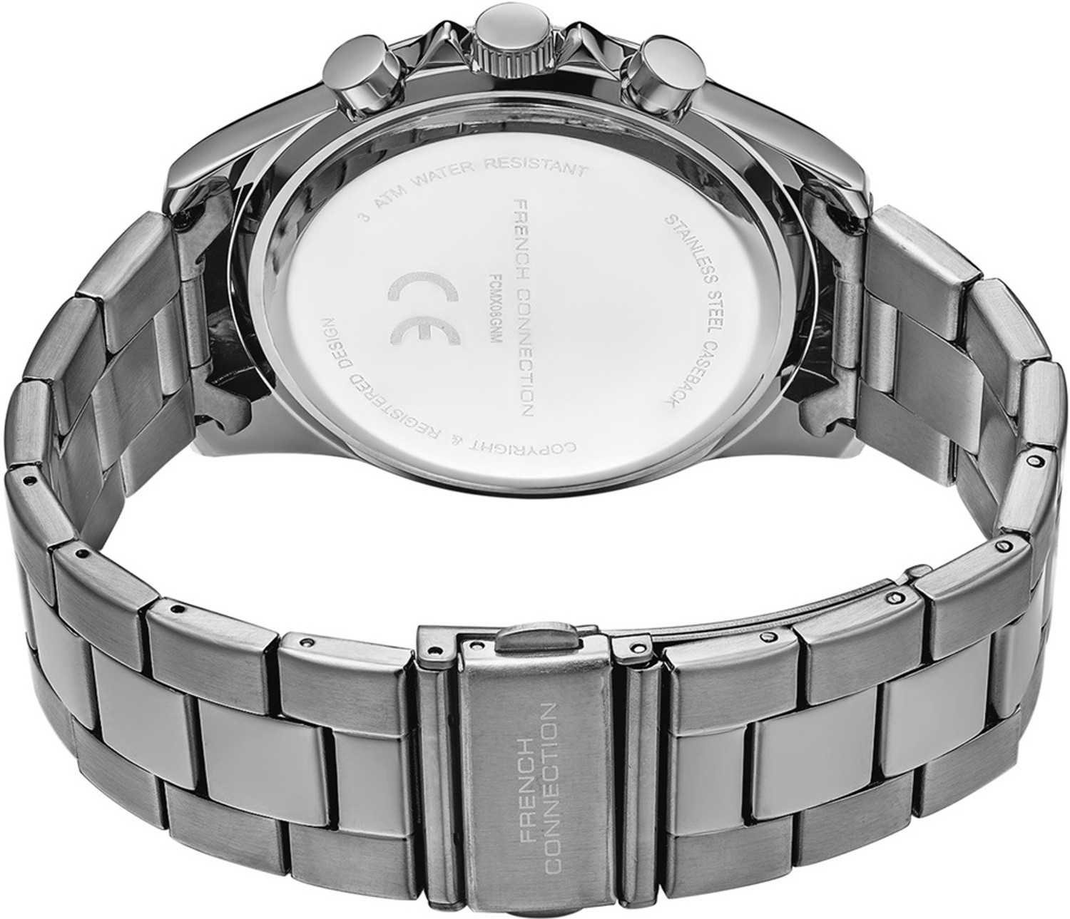 Image of French Connection Men Business Casual Dress Watch Luminous Date Wristwatches Grey Texture Round Dial | Grey Stainless Steel Chronograph Watch for Men Analog Watch - For Men