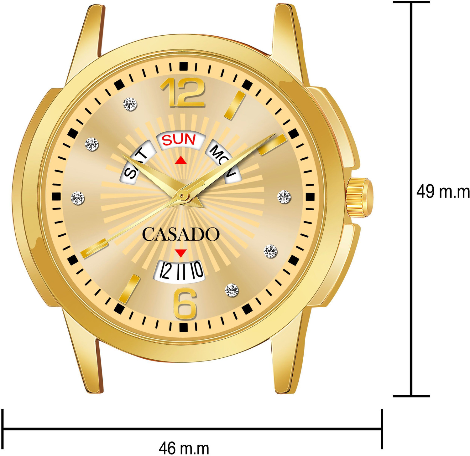 Image of Casado Branded Bracelet | Gold Plated | Studded | 3D Cut Glass | Day and Date Analog Watch - For Men 626-BRACELET-DD