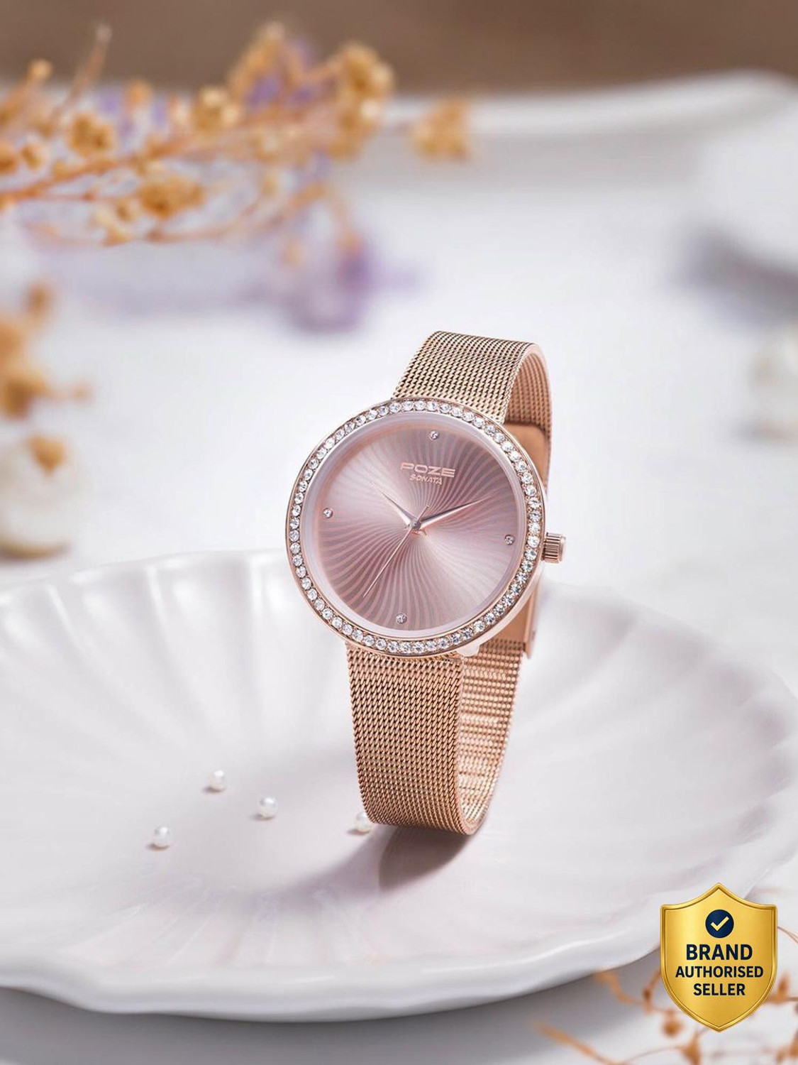 Image of SONATA Sonata Poze Quartz Analog Rose Gold Dial Mesh Strap Watch for Women Analog Watch - For Women