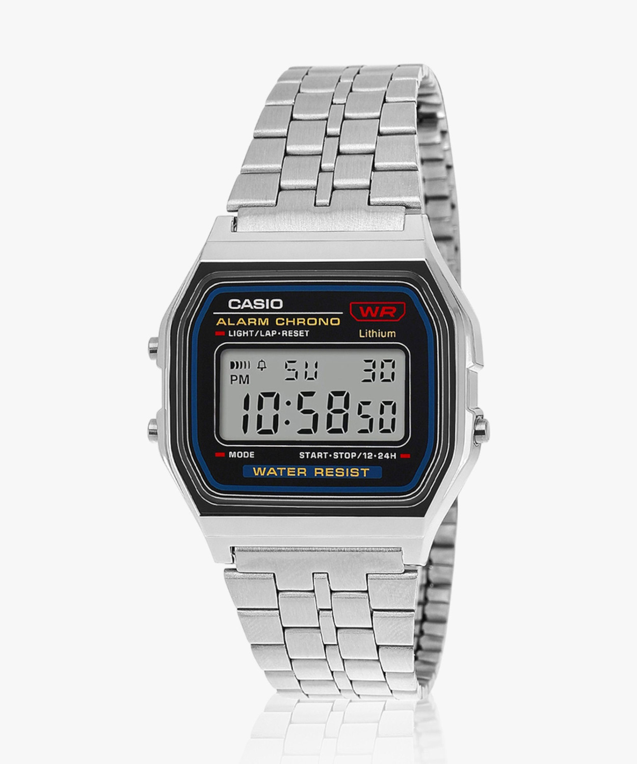 Image of CASIO A159WA-N1DF Vintage Black Dial Silver Stainless Steel Band Digital Watch - For Men & Women