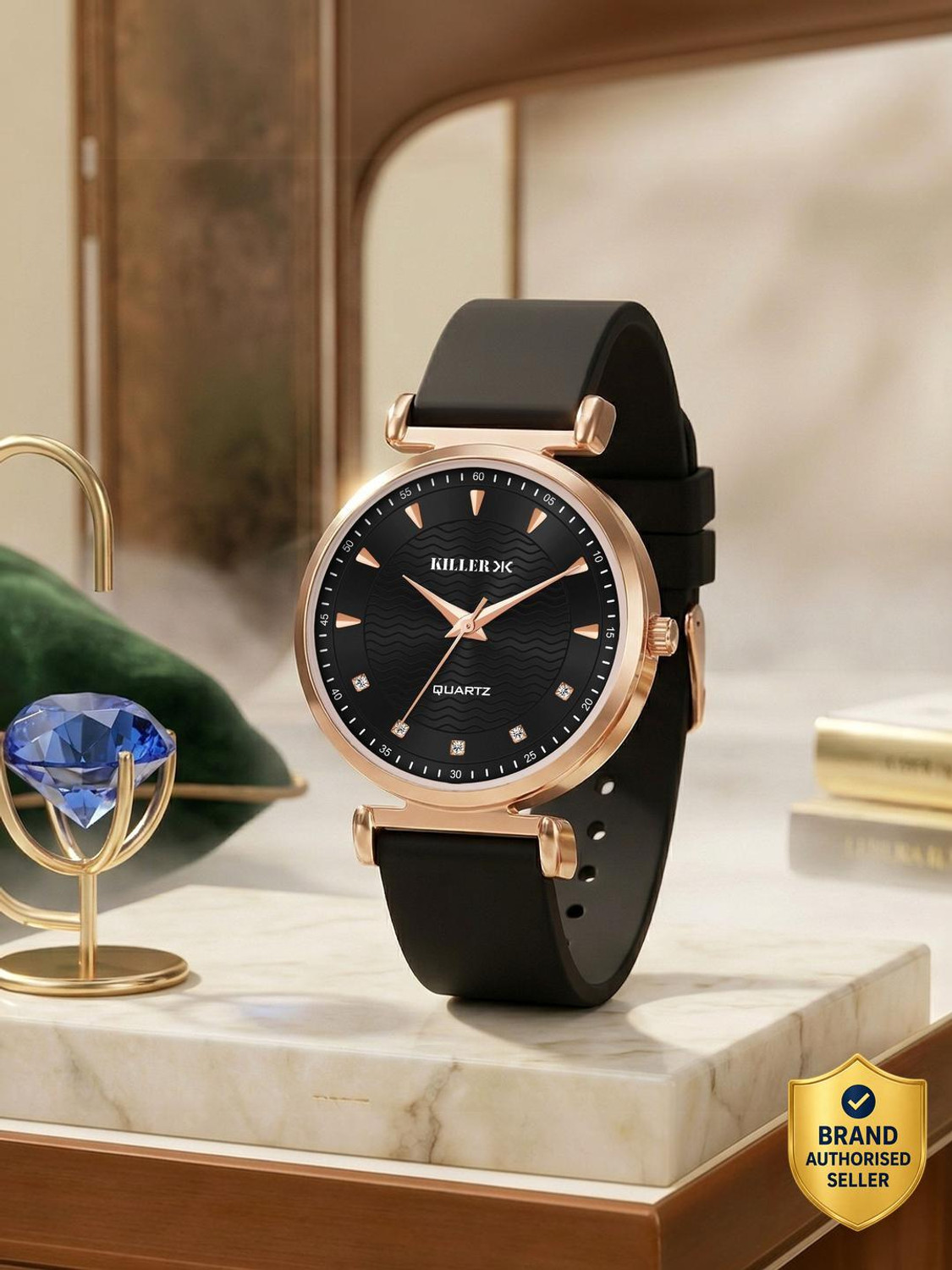 Image of KILLER Elegant Black Dial Watch with Black Silicone Strap Analog Watch - For Women