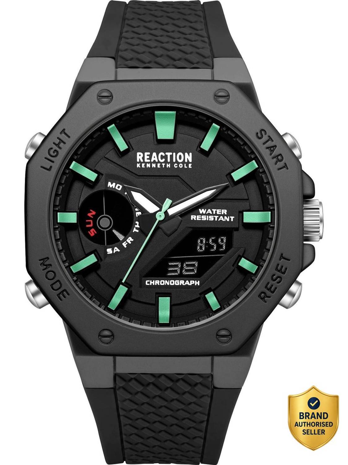 Kenneth Cole Reaction New Collection Black Octagon Dial Analog-Digital Watch - For Men