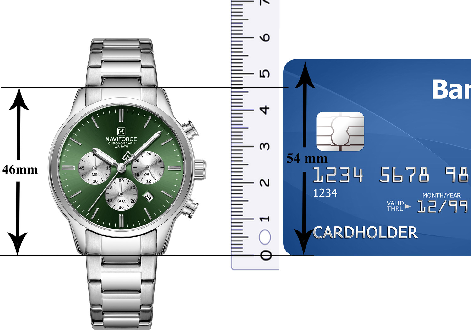 Image of NAVIFORCE NF8076 Classic Silver-Green Multifunctional Date Display Analog Watch - For Men