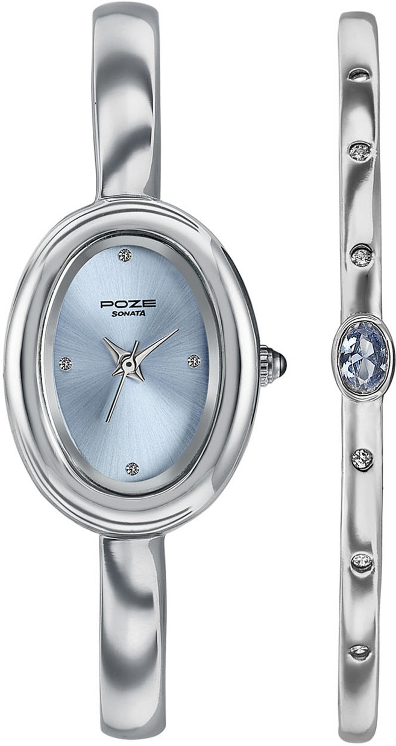 Image of SONATA Poze Drop 9.2 Poze 9 Quartz Blue Dial IPS Alloy Kada Strap Analog Watch - For Women