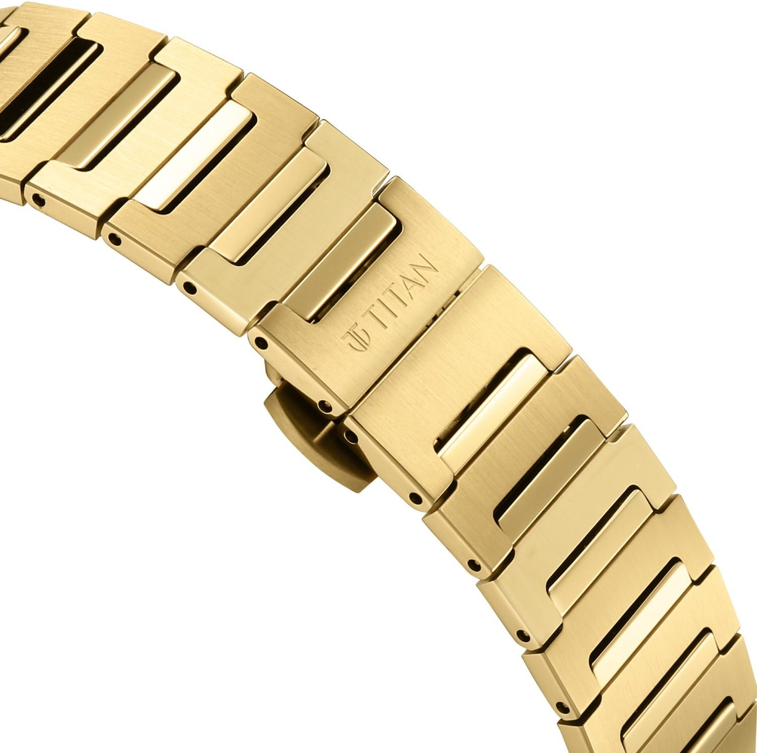 Image of Titan Edge Meister Edge Meister 2Hands+Date Green Dial Gold Plated Stainless Steel 316L Strap Analog Watch - For Men