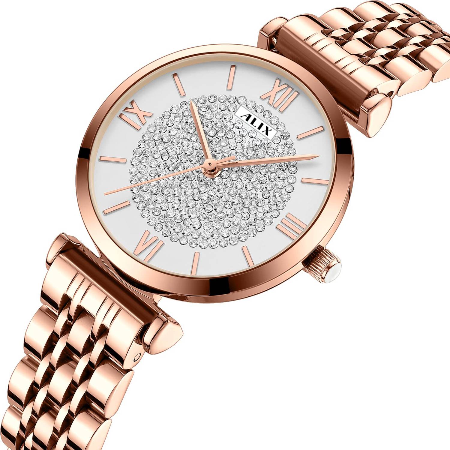 alyse♡ Alix Women fashion rose gold stainless steel strap with diamond