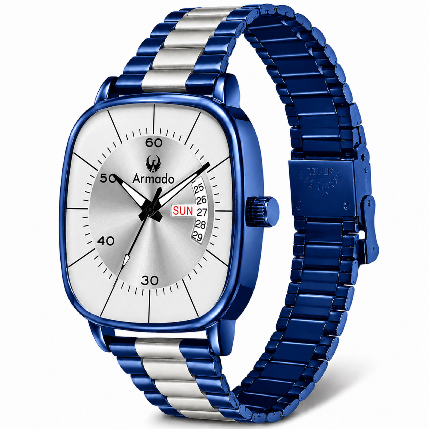 Image of ARMADO AR-MH-2608-Flax Silver Armado Cobalt Elite Premium Day-Date Analog Watch for Boys Analog Watch - For Men