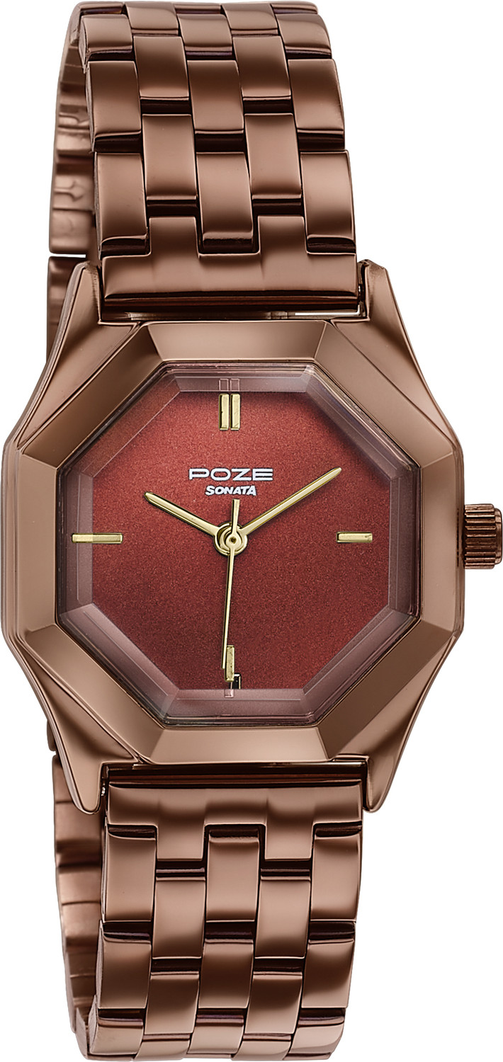 Image of SONATA Poze 8 Sonata Poze 8 Quartz Brown Dial IP Brown 304SS Sheet Metal Strap Analog Watch - For Women