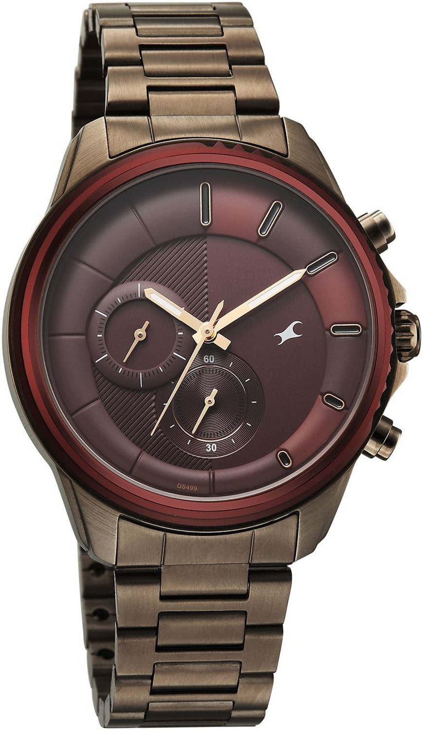 Image of Fastrack Wild Wild Chameleons Back Inspired Bezel With Maroon Stainless Steel Strap Analog Watch - For Men