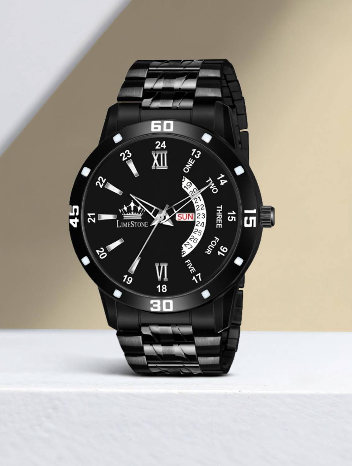 LIMESTONE All Black Day & Date Functioning Long Life Black Plated