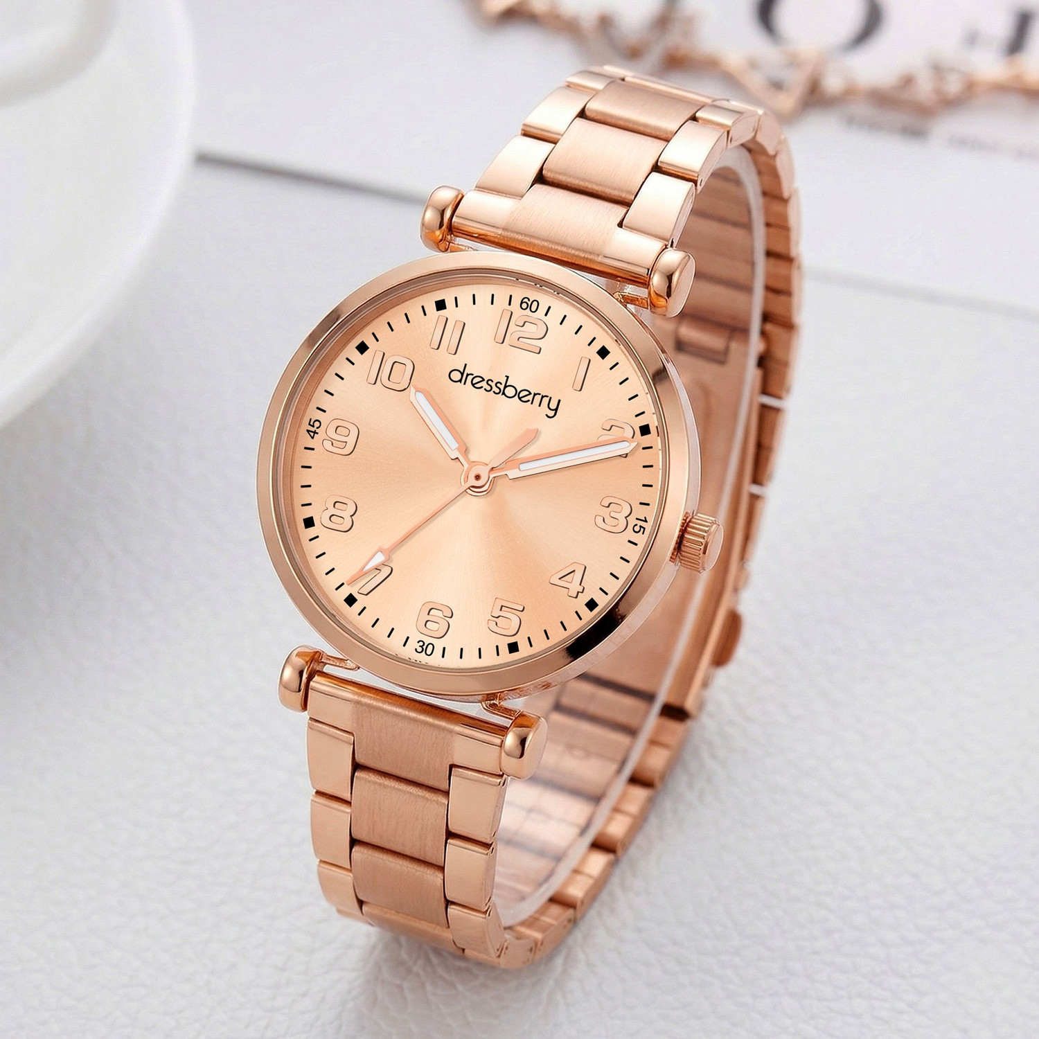 Image of Dressberry 801 Rose Gold Dial For women 801 New Designer Rose Gold Dial with Linked Chain Watch Analog Watch - For Women