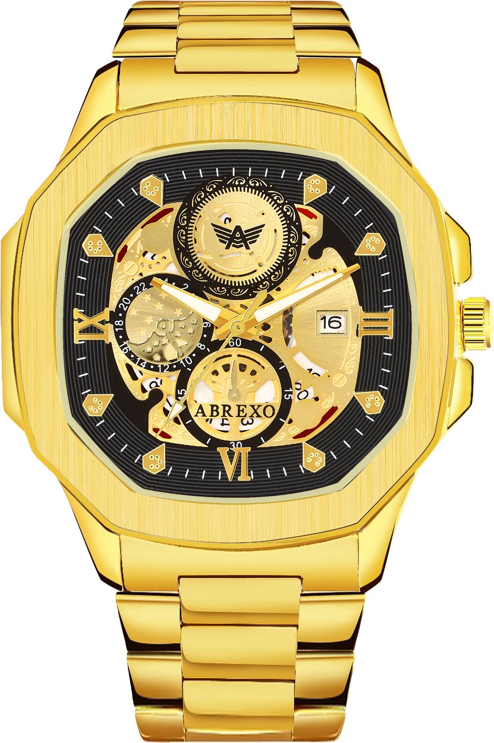 ABREXO Abx8311-Golden Bracelet GODFATHER Square Chrono Look Golden Dial Date Working Stainless Strap For Boys Analog Watch - For Men