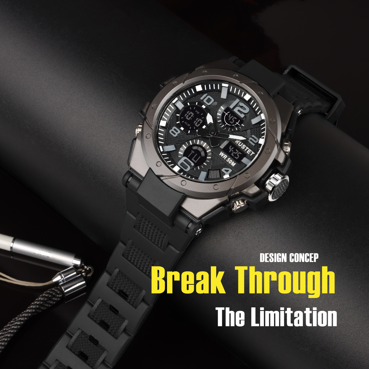 Image of RUSTET 2145 50m Waterproof Dual-Time Multifunctions 12H / 24H Format Analog-Digital Watch - For Men