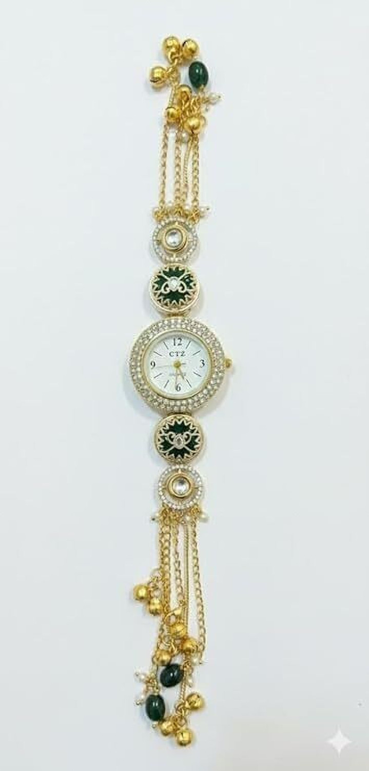 Image of Zodan Party Wear Stylish Wrist Watch with Stone Design kundan watch Analog Watch - For Women
