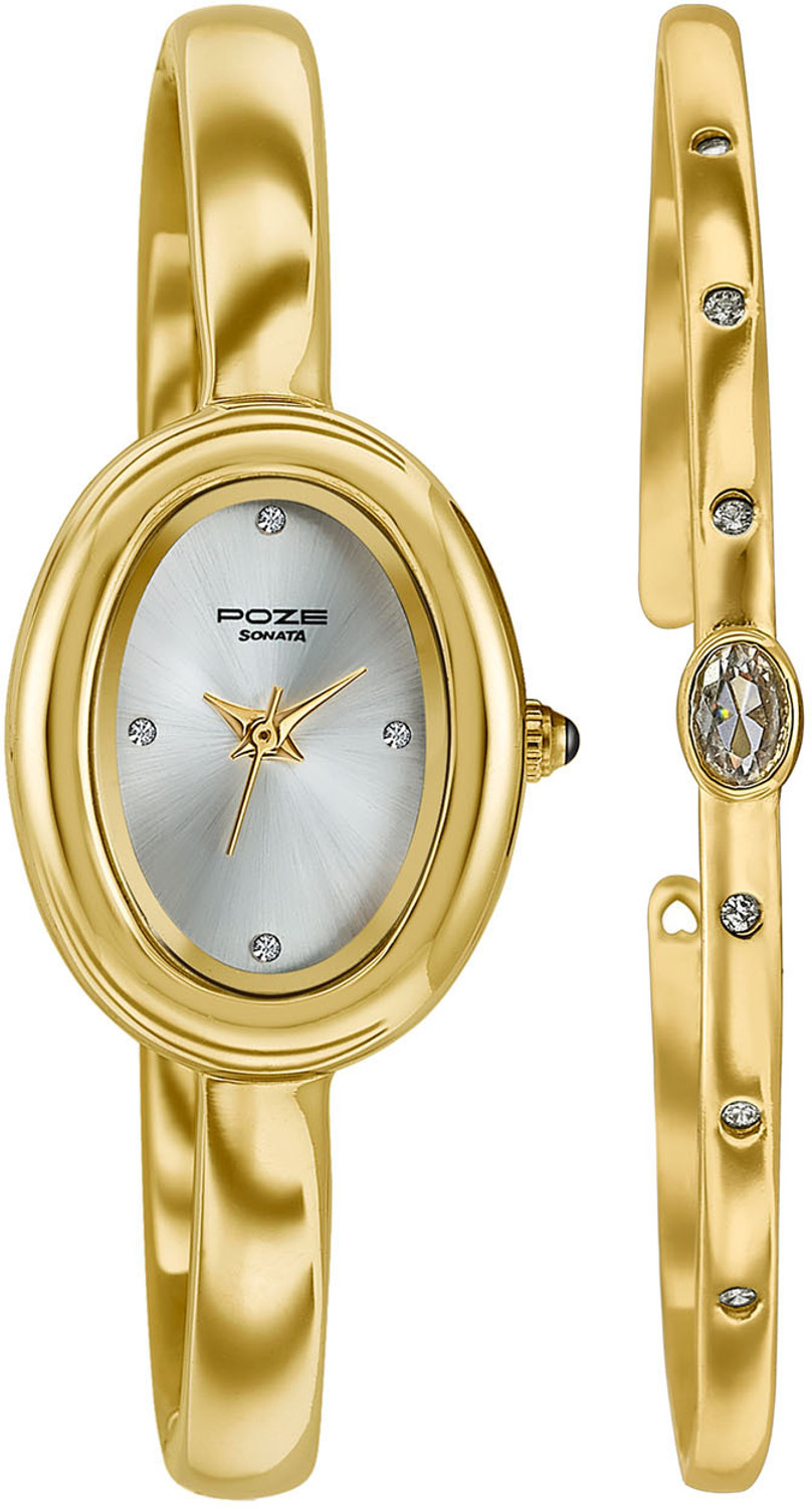 Image of SONATA Poze Drop 9.2 Poze 9 Quartz Gold Dial IPG Alloy Kada Strap Analog Watch - For Women