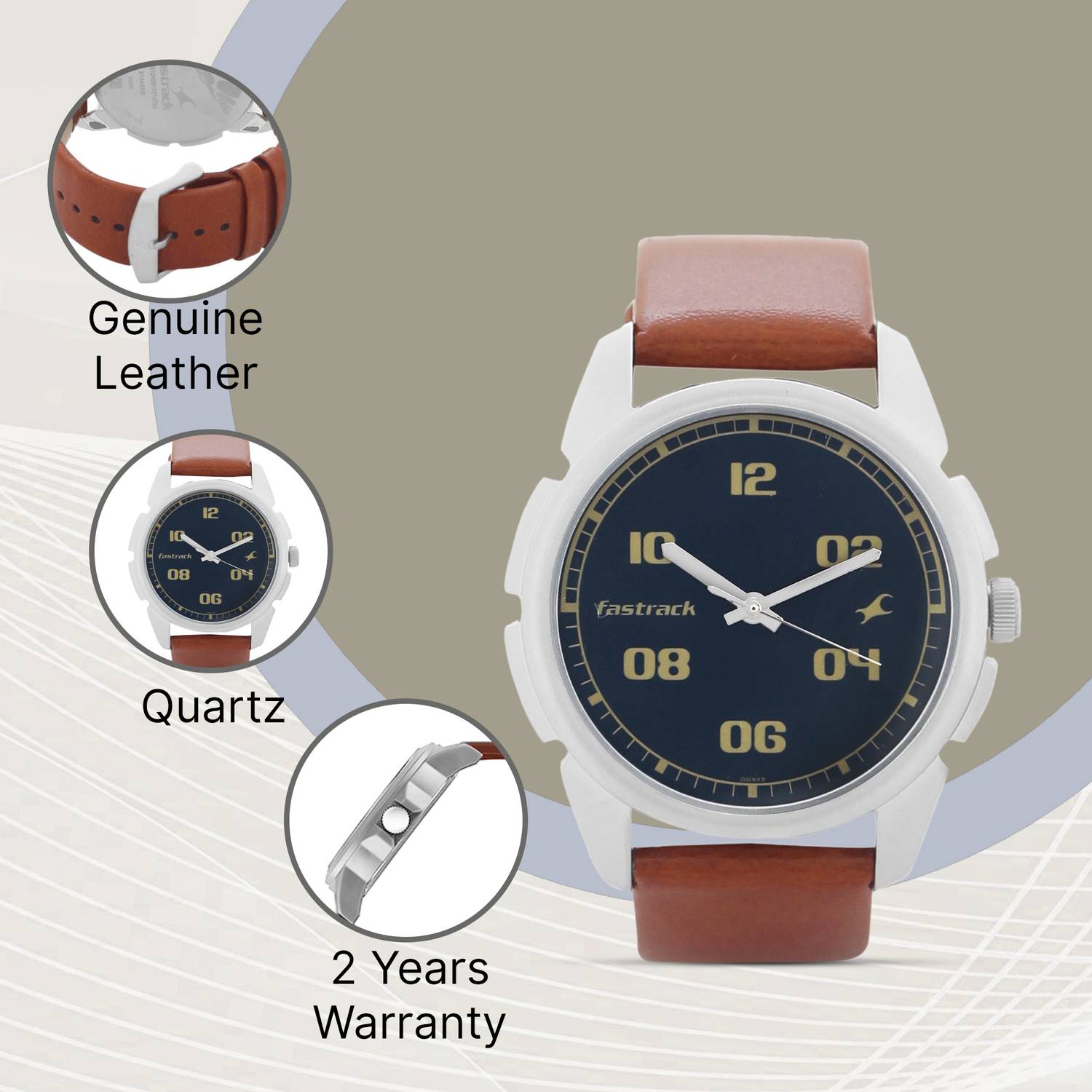 Fastrack NP3124SL02 Blue Dial Brown Leather Analog Watch - Image 3