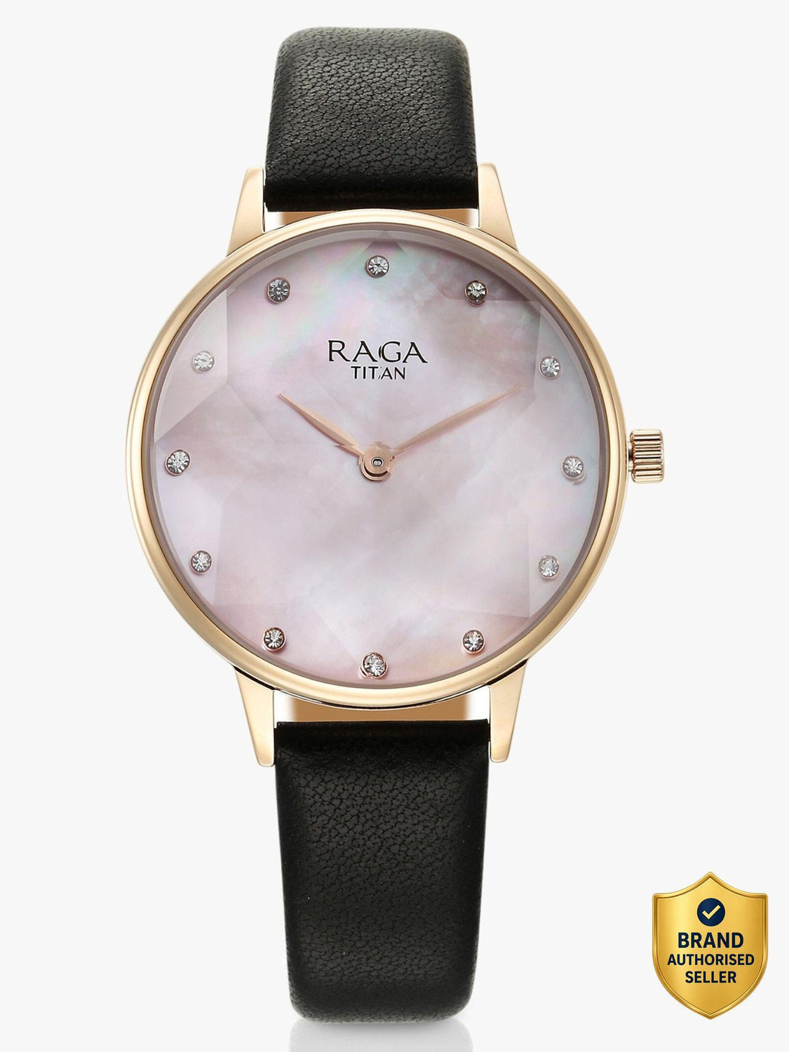 Image of Titan Titan Raga Showstopper Pink MOP Dial Black LeatherStrap Analog Watch - For Women