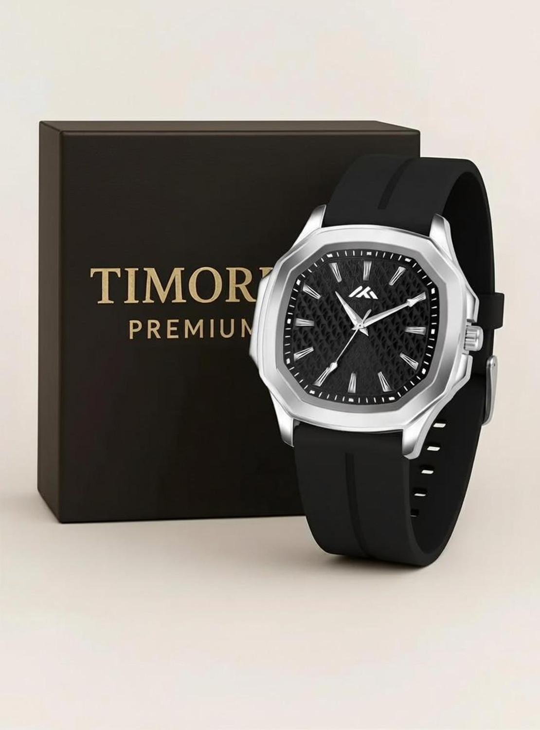 Image of Timorix Modern Black Quartz MT-61-qw Black Dial Analog Watch With Black Silicone Strap for Men | Classic Quartz Analog Watch - For Men