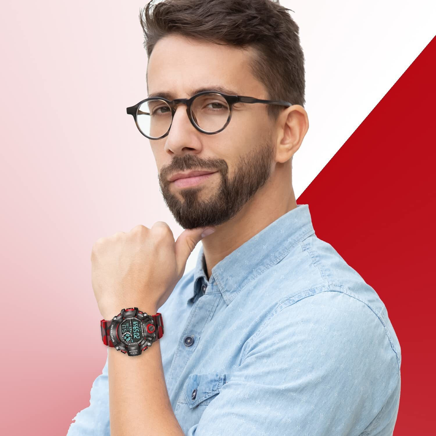Image of selloria Red Strap 7 Lights Digital Watch - For Boys Digital Watch - For Boys