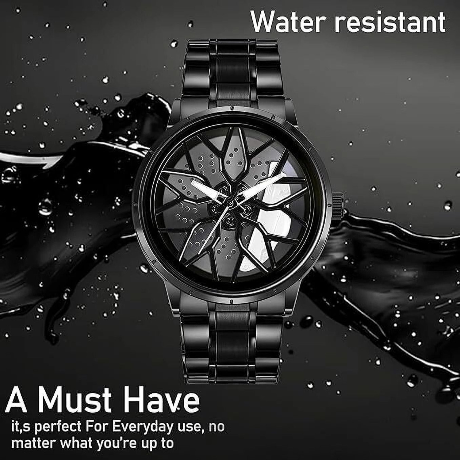 Image of Spinner Men's Rotating Wheel Dial Analog Watch A36 Car wheel watch | Spinning watch | Roatating watch | Gyro watch | Black watch Analog Watch - For Men