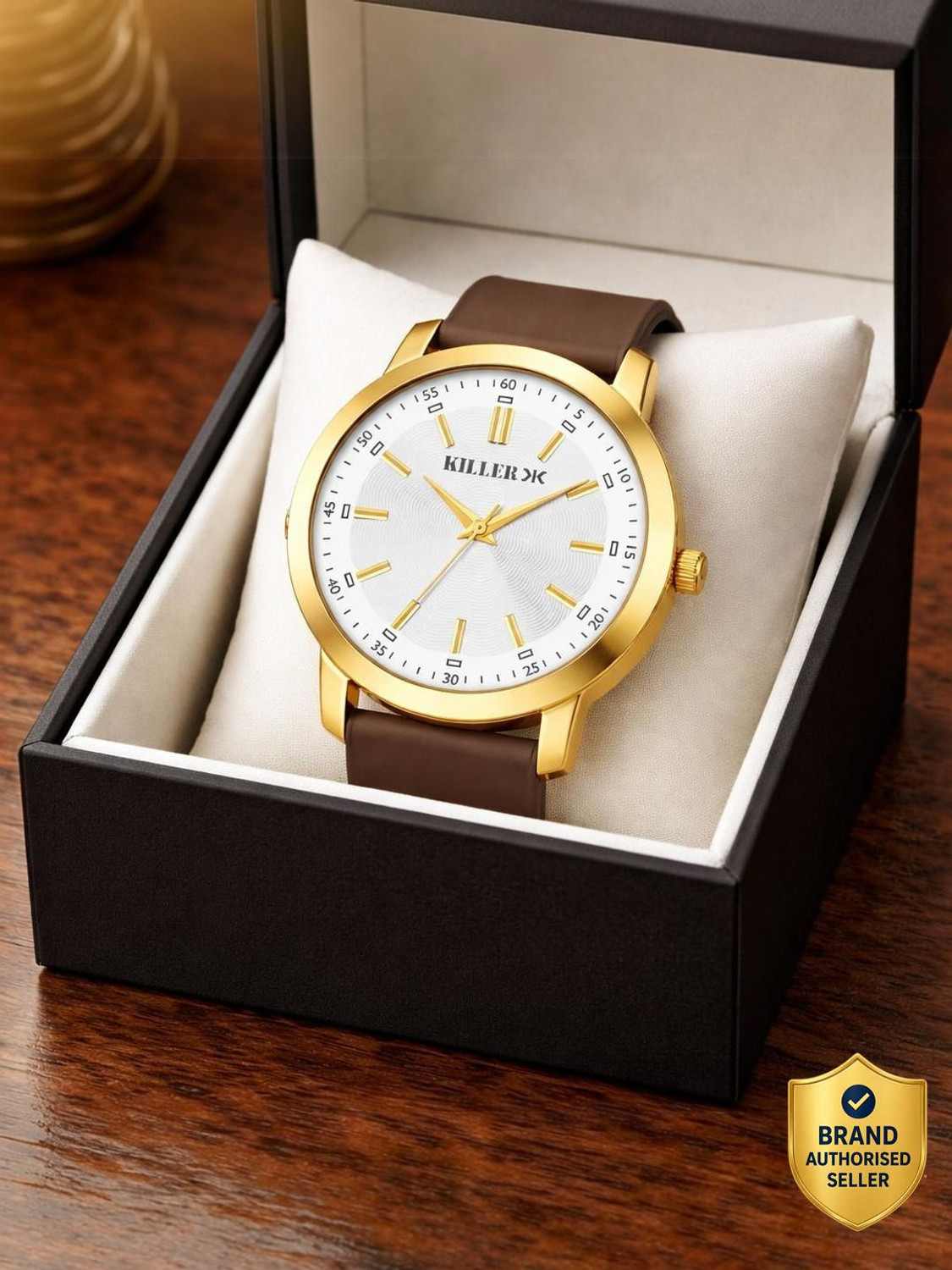Image of KILLER Timeless Gold Elegance with White Dial & Premium Silicone Strap Analog Watch - For Men
