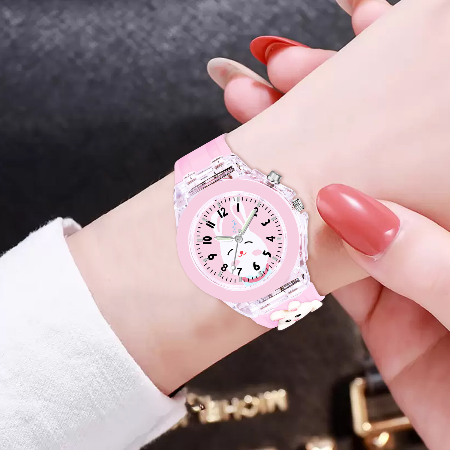 Image of MAAN INTERNATIONAL Bunny Rebbit Kids Cute Rabbit Bunny Cartoon LED Light Pink Silicone Strap Analog Watch - For Boys & Girls