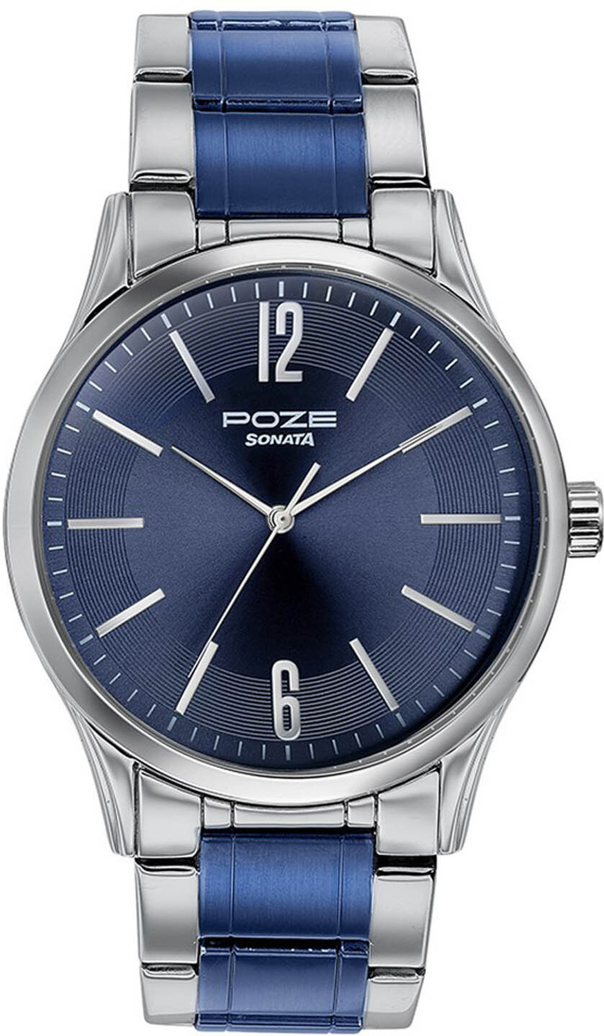 Image of SONATA Sonata Poze Quartz Analog Blue Dial Metal Strap Watch for Men - SP70022KM01 Analog Watch - For Men
