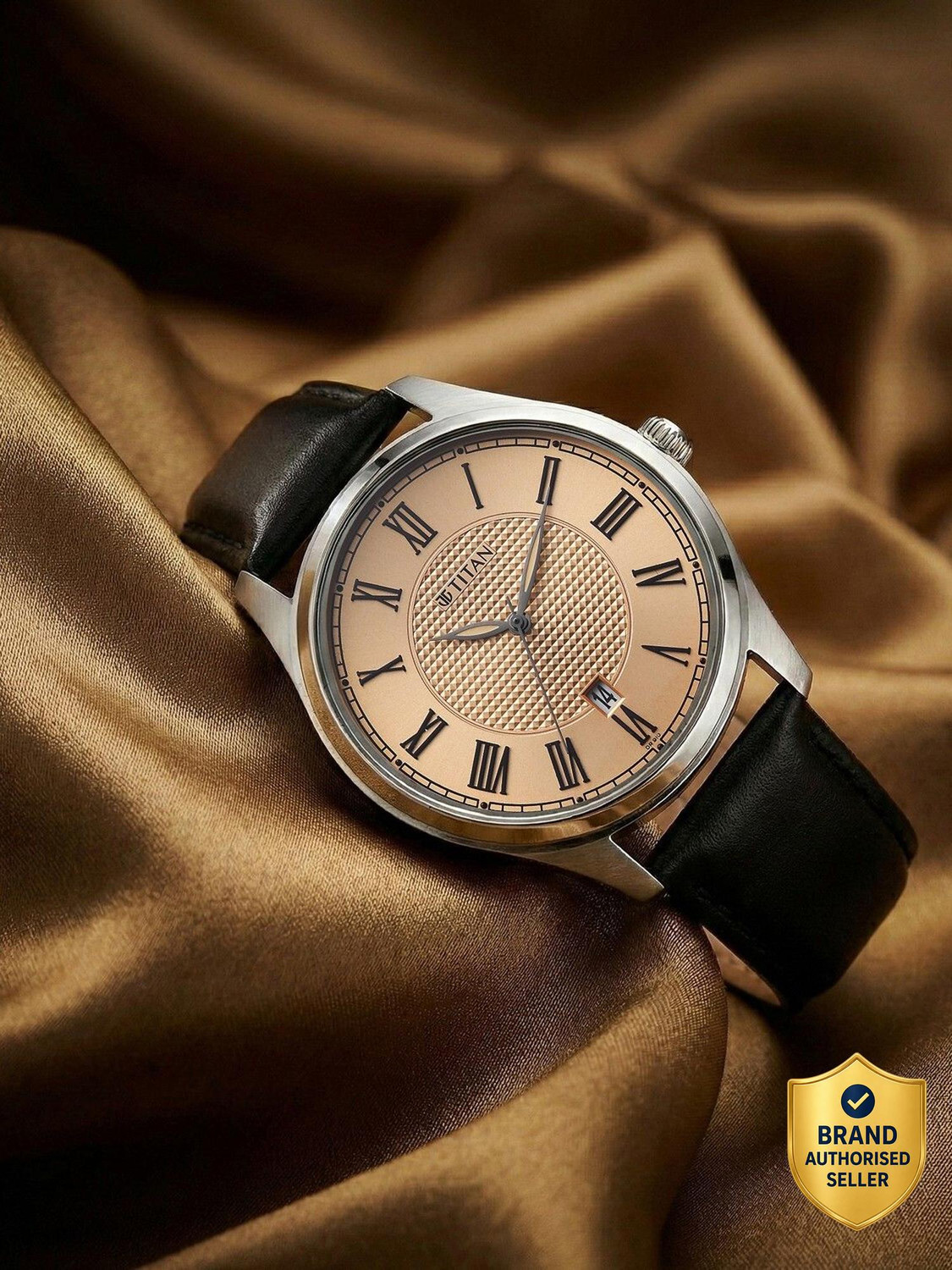 Image of Titan Neo Roman Titan Neo Roman Quartz with Rose Gold Dial Brown Leather Strap Analog Watch - For Men