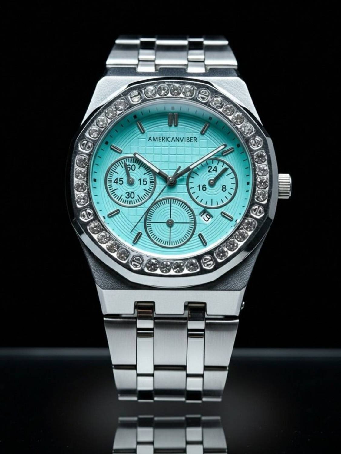Americanviber AVM0038 Premium Diamond-Fitted Dial Men’s Watch with Date Function & Adjustable Belt Analog Watch - For Men