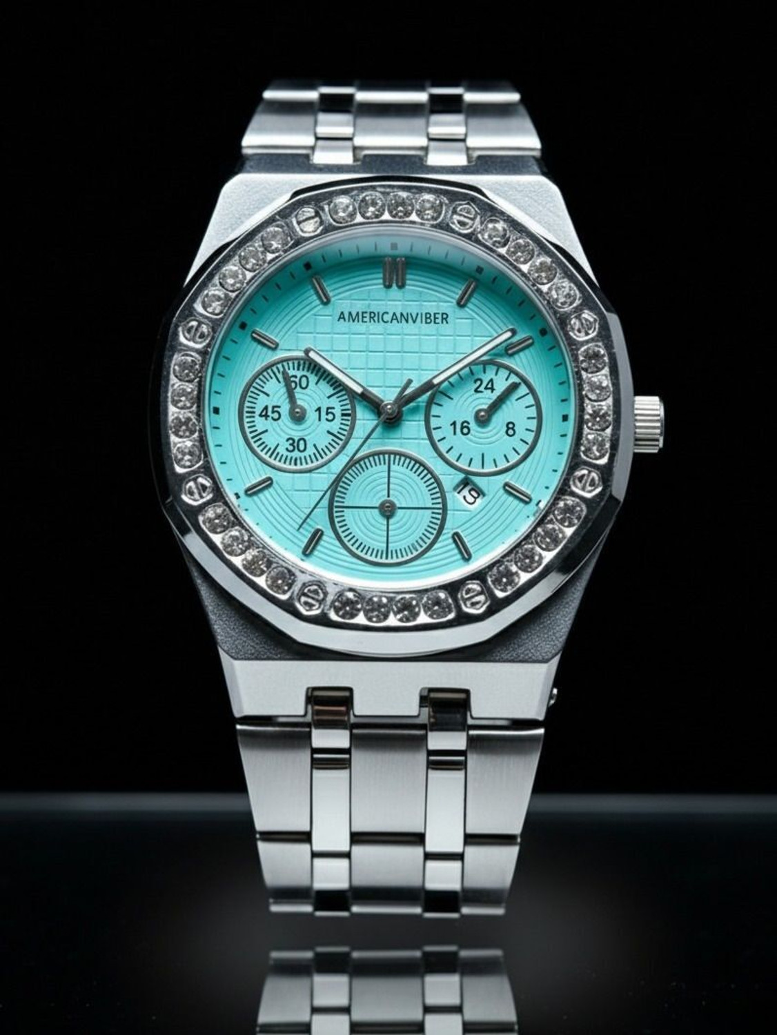 Image of Americanviber AVM0038 Premium Diamond-Fitted Dial Men's Watch with Date Function & Adjustable Belt Analog Watch - For Men