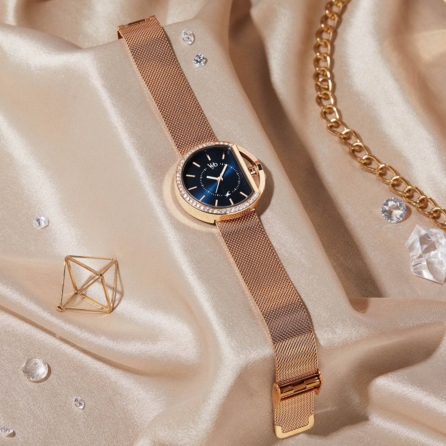 Fastrack Blue Dial Rose Gold Strap Watch - Image 3